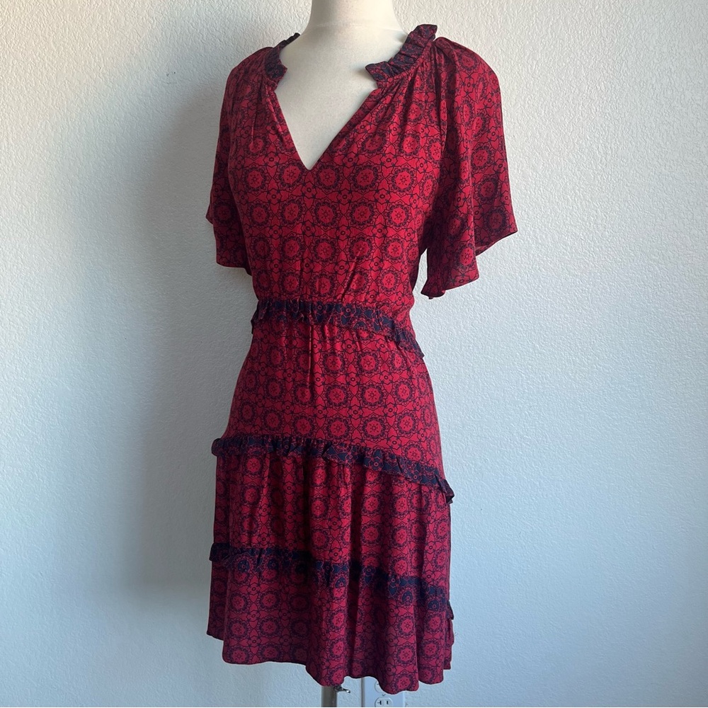 Anthropologie Red and Black Tiered Viscose Knee-Length Sundress - Size L
